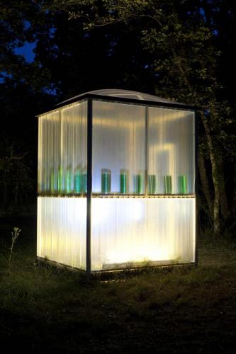Germinoscope 2, tubes de verre avec colorant, Penne du Tarn, 2013.